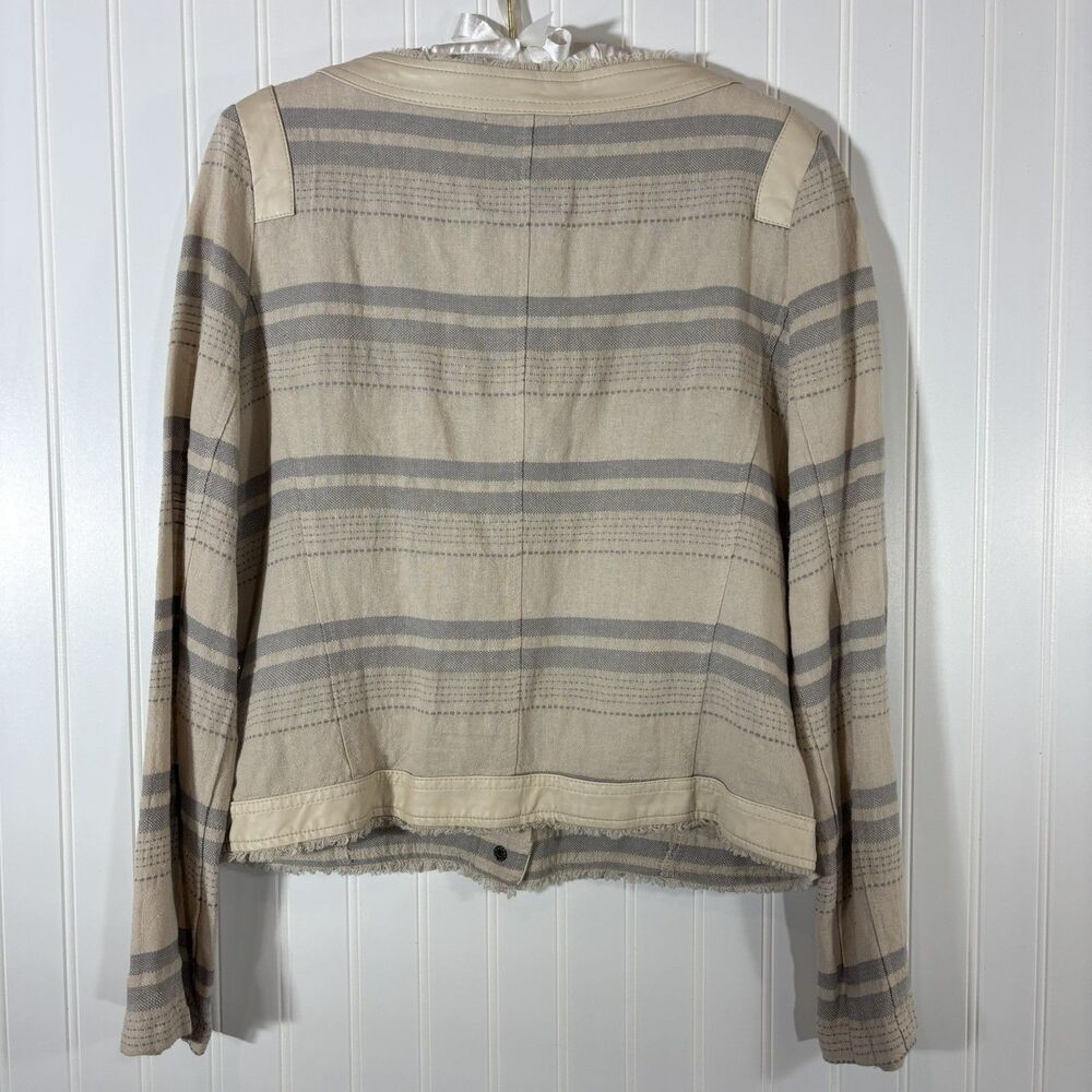 Jack BB Dakota Womens Striped Linen Blazer Jacket Size L Neutral Chic Coastal - Picture 2 of 13